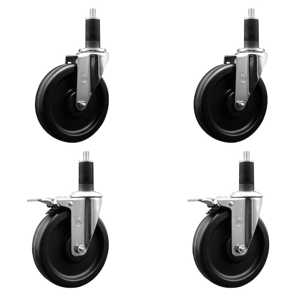 6'' Phenolic Swivel 1-1/4'' Expanding Stem Caster Set 2 Total Lock Brakes, 4PK
